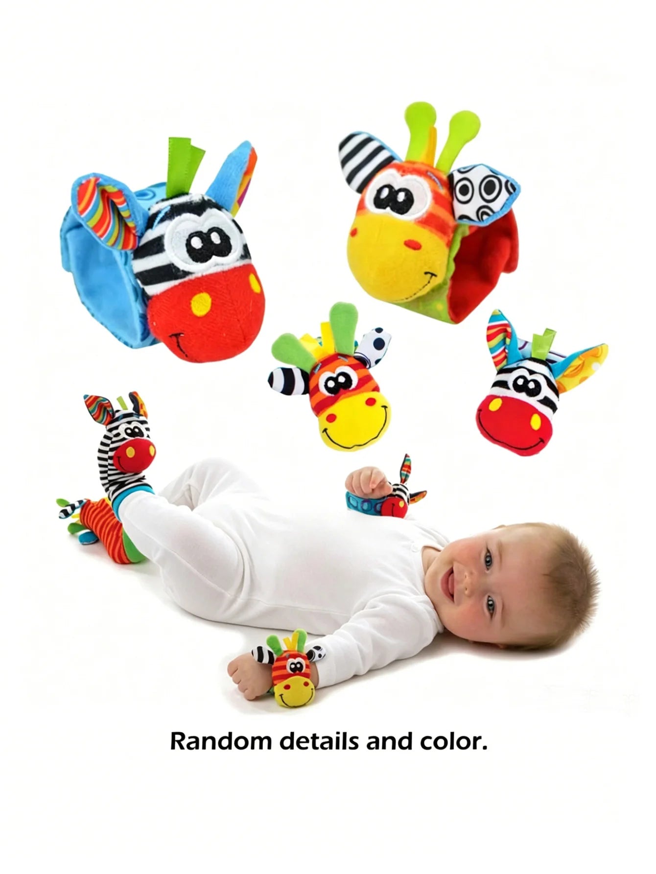 4pcs Baby Rattle Toys Cute Stuffed Animals Wrist Rattle Foot Finder Socks 0~24 Months for Infant Boy Girl Newborn Gift