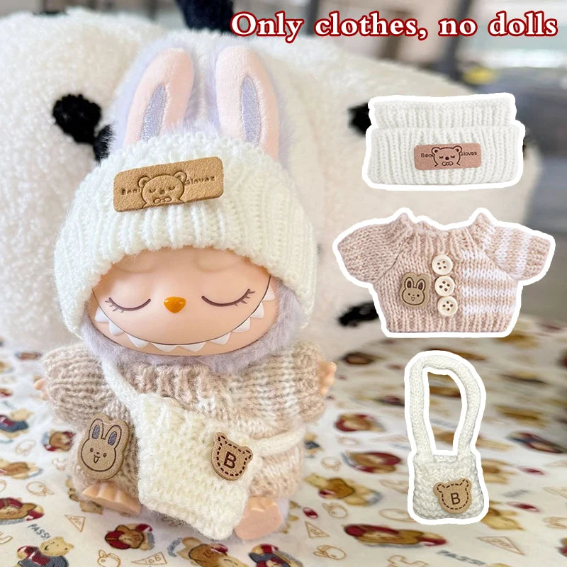Doll clothes for Labubu Outfit V1 V2 V3 17cm Dolls Sitting Accessories Glasses Clothing Designer Gift Sweater Hat Bag Set