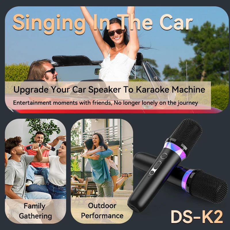 Wireless Car Microphone With Receiver Karaoke Companion 3.5MM AUX Stereo HIFI RGB Colorful Light Multi Sound Effect Mixer System