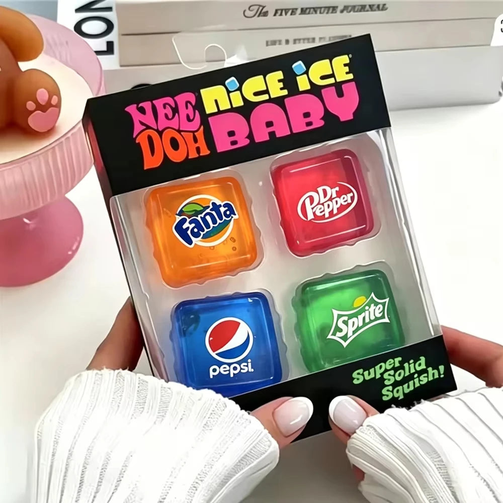 Needoh Nice Ice Cube Fidget Toys Slow Rebound Squishy Toys Stress Reliever Mini 4 Pack Set Anxiety Focus Sensory Cube  Gifts New