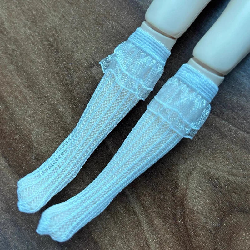 A Pair of Blyth Doll Lace Socks Cute Long White Sock for Blythe Licca Azone OB24 Pullip 1/6 Dolls Accessories Children Gifts