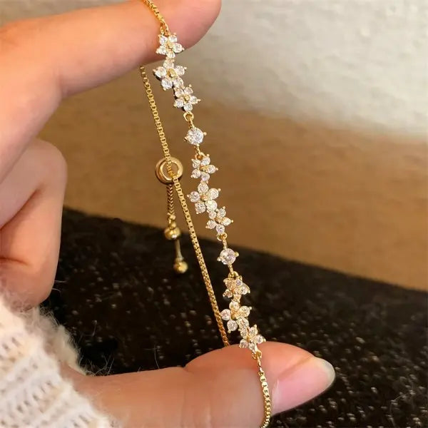Sparkling Cherry Blossoms Butterfly Bracelet Women's Fashion Temperament Wave Moon Flower Adjustable Bracelet Wedding Jewelry