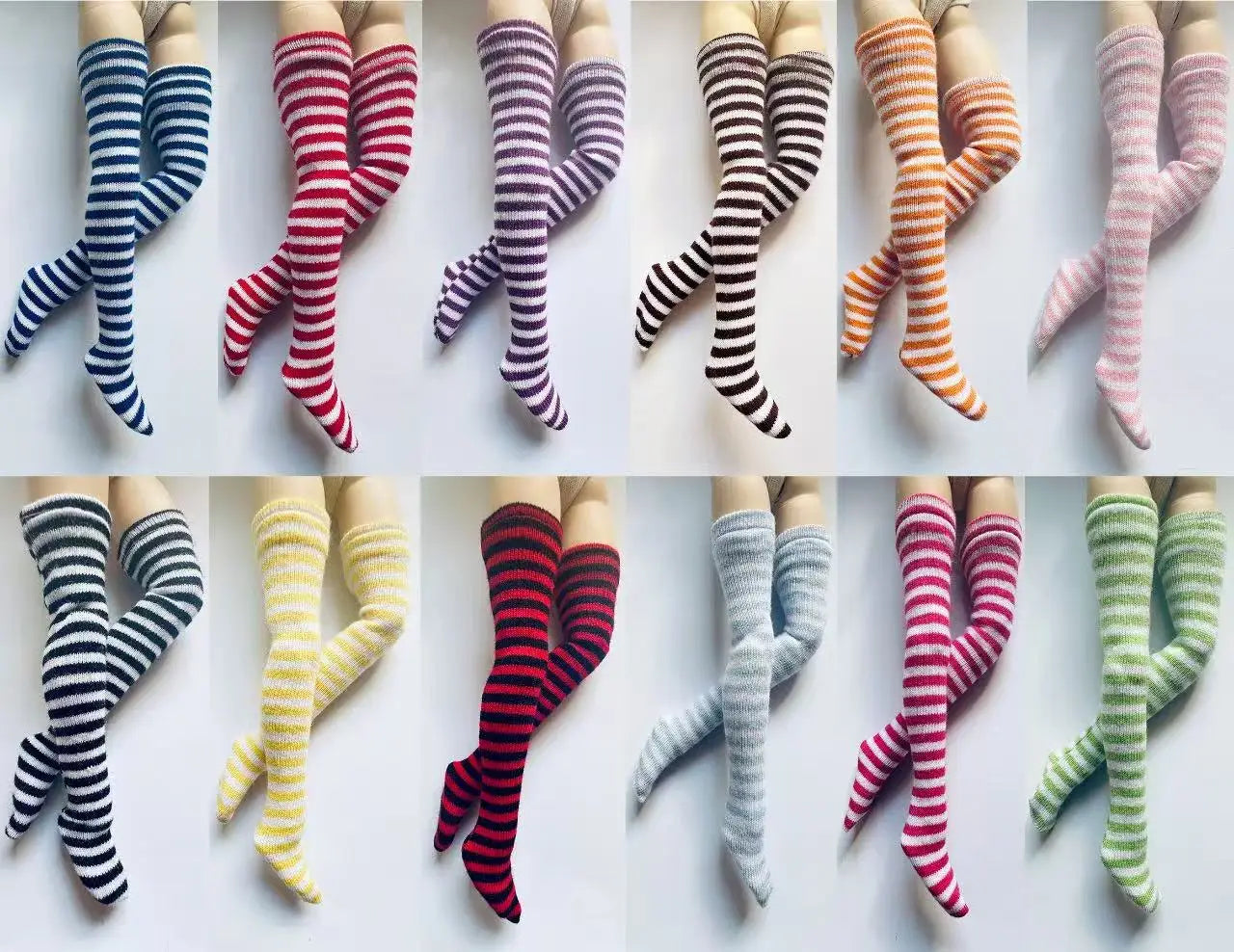 NEW handmade 1 Pair Candy Color Stripe Stocking Socks for Blyth, Azone 30cm dolls  OB, Momoko, Licca 1/6 Dolls Accessories