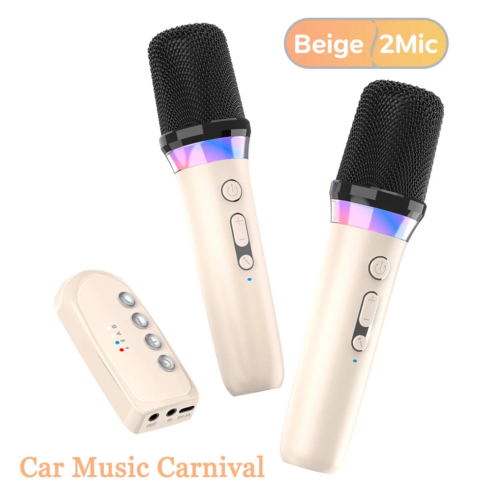 Wireless Car Microphone With Receiver Karaoke Companion 3.5MM AUX Stereo HIFI RGB Colorful Light Multi Sound Effect Mixer System