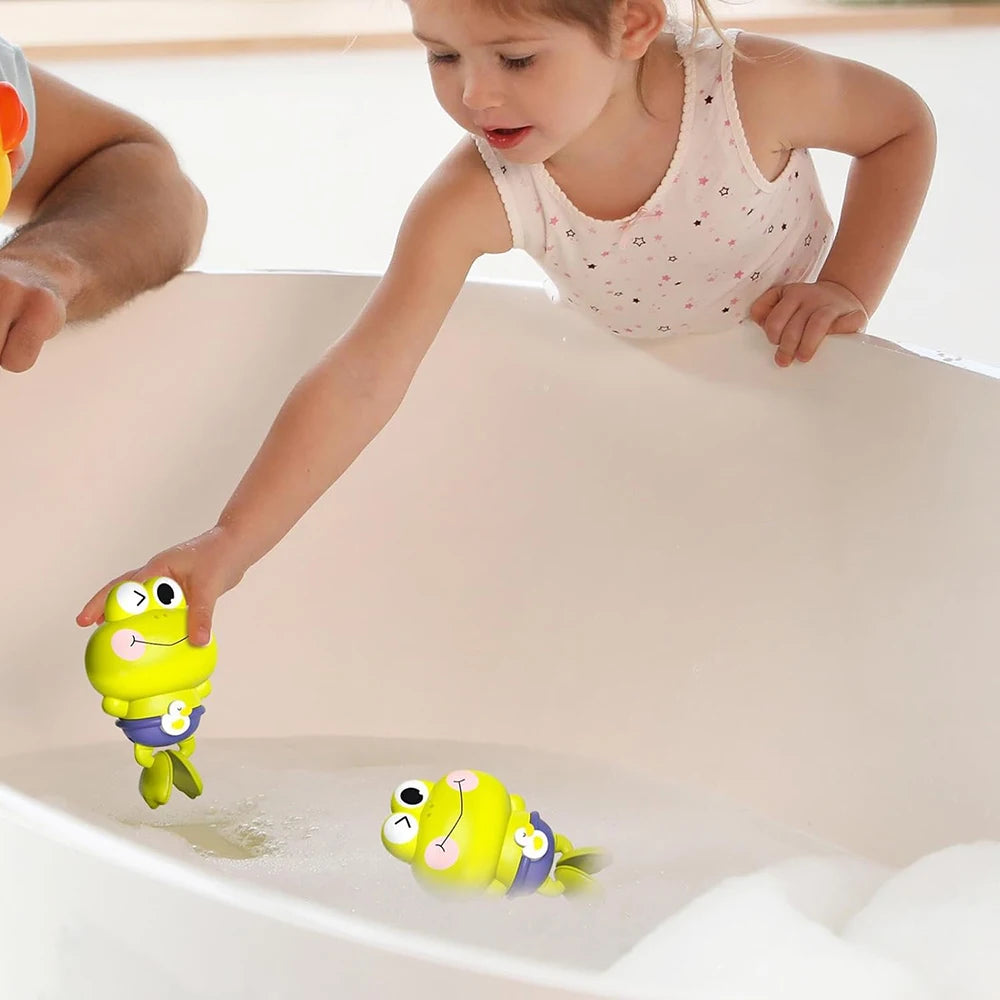 Wind-Up Swimming Frog Bath Toys for Toddlers, No Battery Mold-Free ABS Montessori Water Toy for Kids