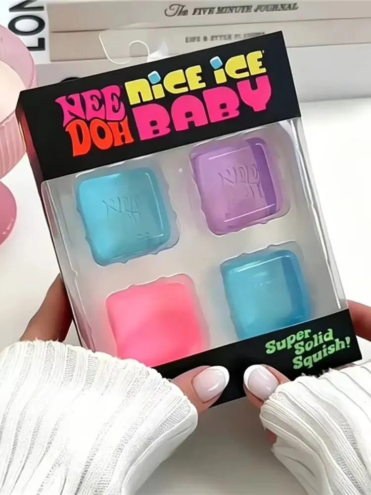 Needoh Nice Ice Cube Fidget Toys Slow Rebound Squishy Toys Stress Reliever Mini 4 Pack Set Anxiety Focus Sensory Cube  Gifts New