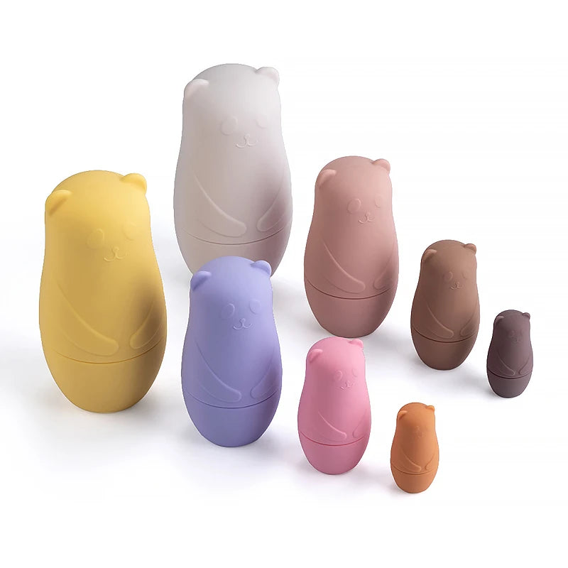 1setMontessori Nesting Dolls Toy Russian Matryoshka Doll Educational Toys for Children Silicone Stacking Blocks Doll Inside Doll