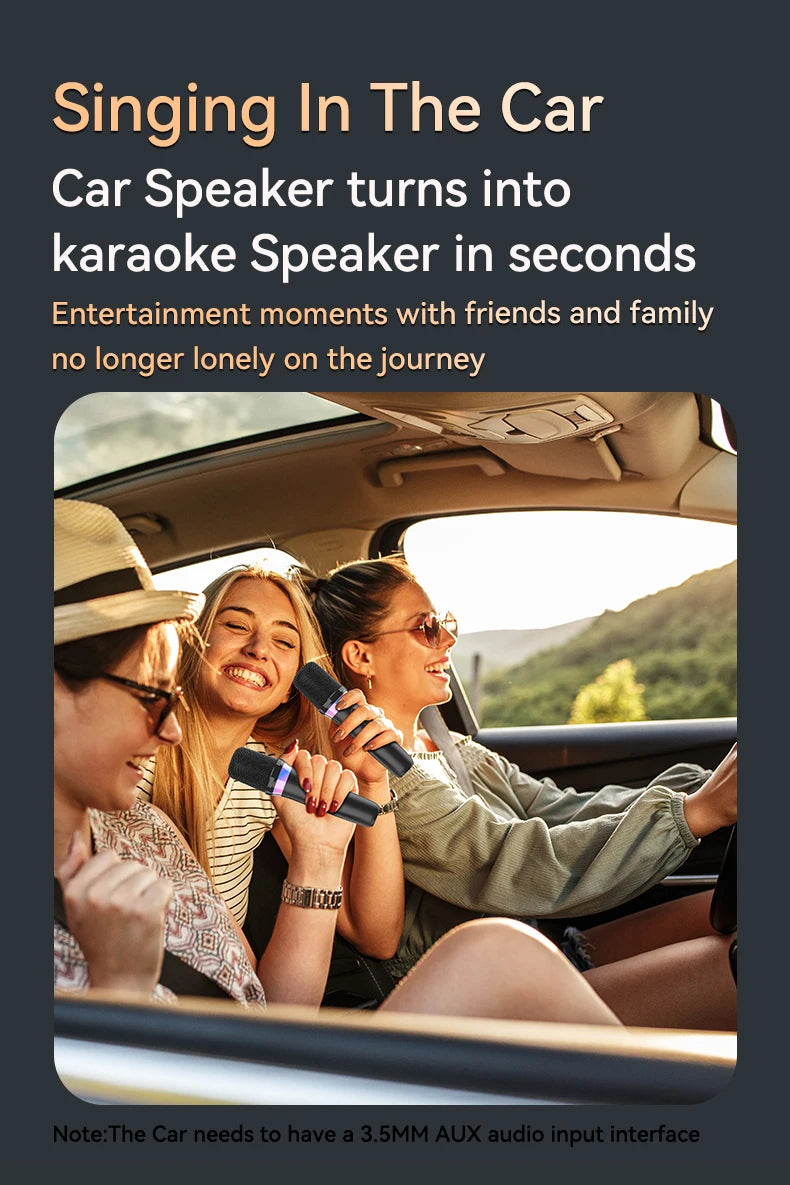 Wireless Car Microphone With Receiver Karaoke Companion 3.5MM AUX Stereo HIFI RGB Colorful Light Multi Sound Effect Mixer System