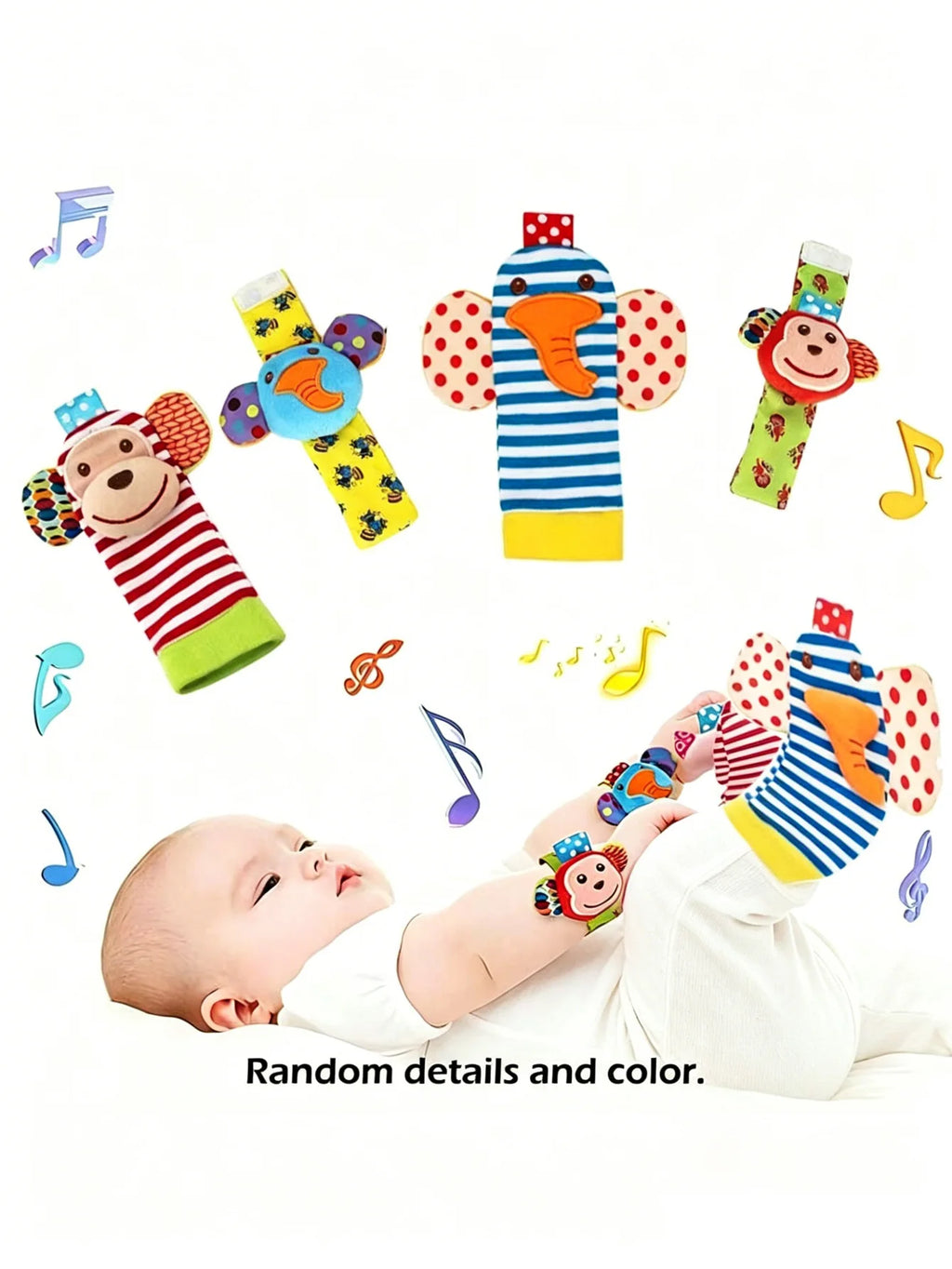 4pcs Baby Rattle Toys Cute Stuffed Animals Wrist Rattle Foot Finder Socks 0~24 Months for Infant Boy Girl Newborn Gift