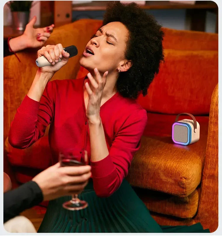 New K12 Karaoke Machine Portable Bluetooth Speaker With 1-2 Wireless Microphones HiFi Family Singing Loudspeaker Children's Gift