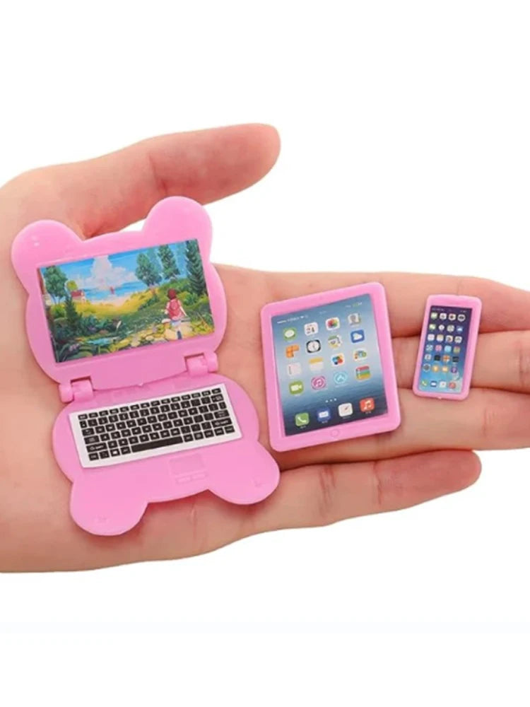 3pcs Dollhouse Mini Item Doll Accessories Cute Kawaii Computer IPad Phone Set Miniature Funny Lifelike Doll Houseware Playhouse