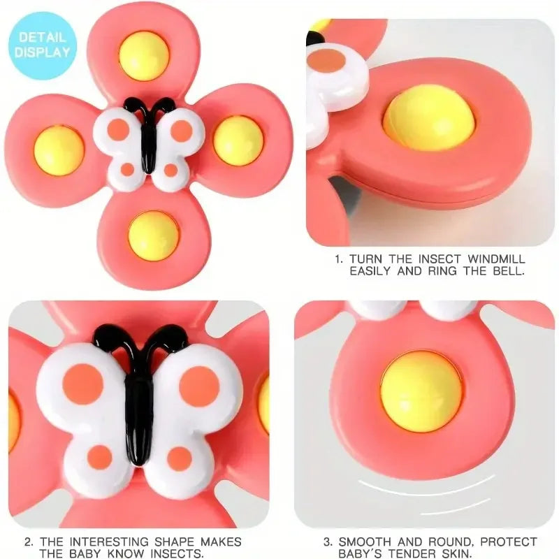 Childrens Interactive Bug Flower Suction Cup Top Toy Cartoon Suction Cup Spinning Baby Toy Educational Fun Play