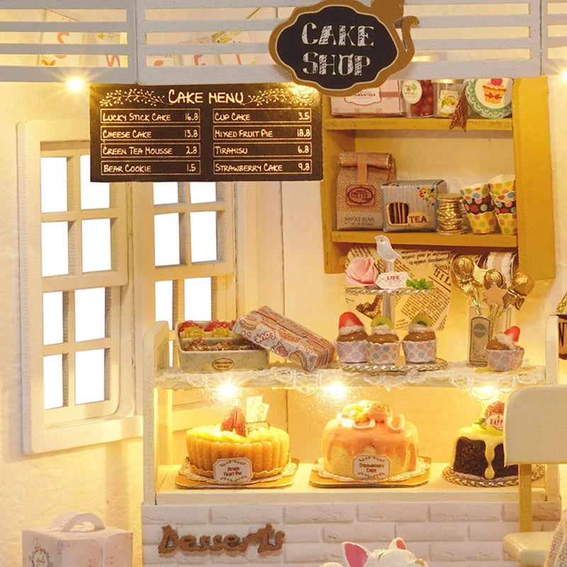 Kitten Mini Doll House 3D Puzzle Assembly Model Building Kit Creative Room Bedroom Decoration With Furniture Wooden Crafts Gifts