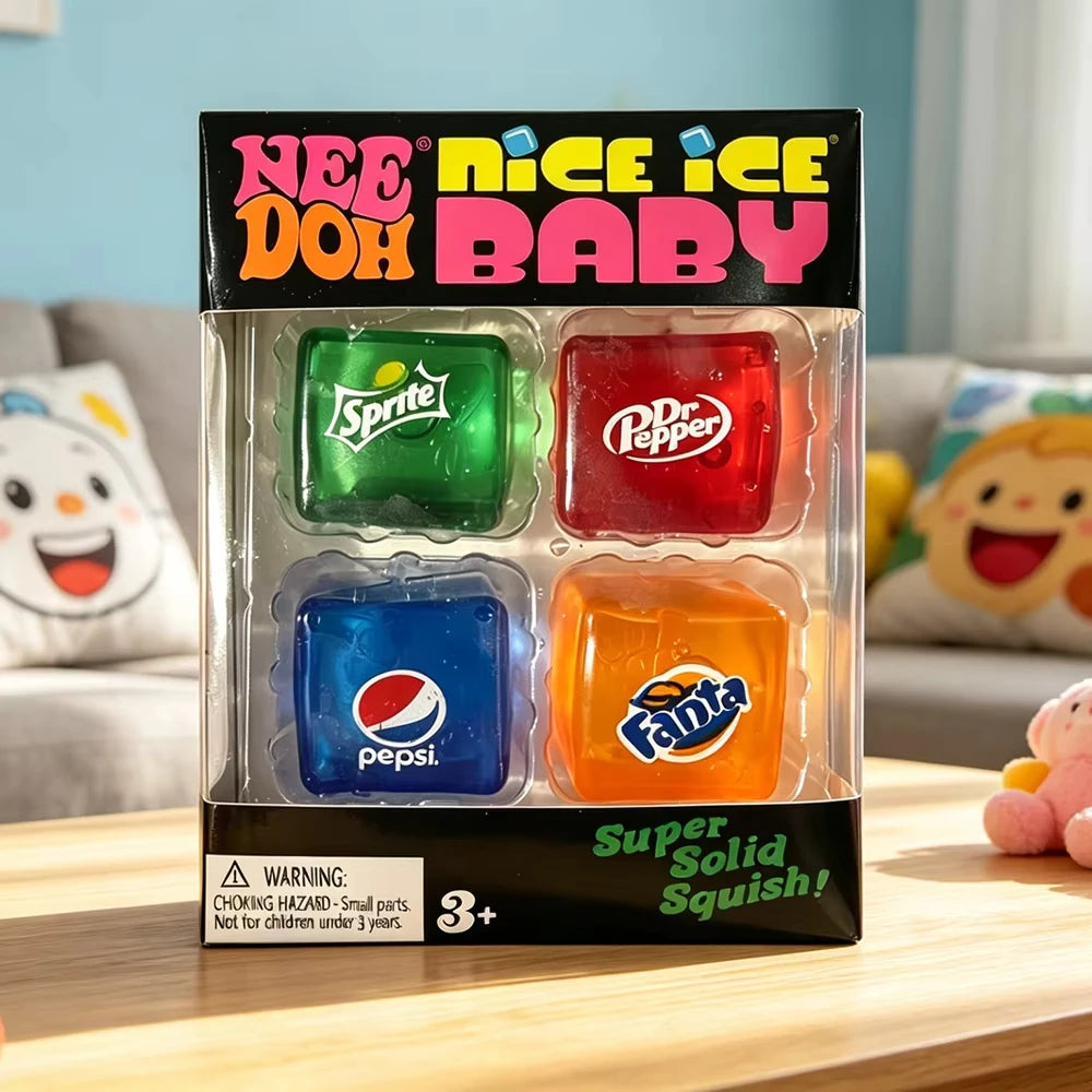 Needoh Nice Ice Cube Fidget Toys Slow Rebound Squishy Toys Stress Reliever Mini 4 Pack Set Anxiety Focus Sensory Cube  Gifts New