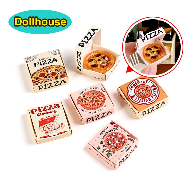 6pcs/set Dollhouse Miniature Pizza Or Packing Box Model Kitchen Food Decor Toy Doll House Accessories