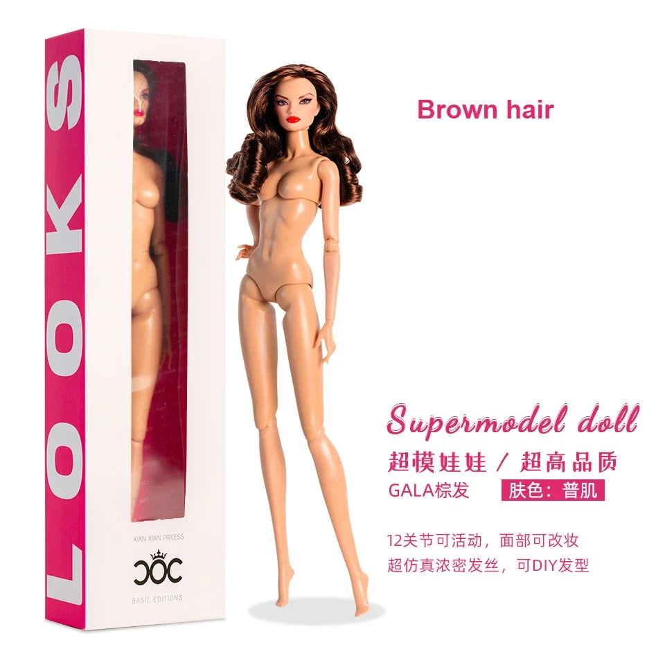 Xianxian New Supermodel Doll / 32cm Nude Naked Doll with Normal Skin Blond Hair / 12 Joint Movable Body + Head / 1/6 Doll Toy