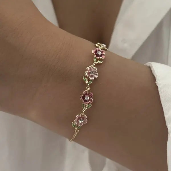 Sparkling Cherry Blossoms Butterfly Bracelet Women's Fashion Temperament Wave Moon Flower Adjustable Bracelet Wedding Jewelry