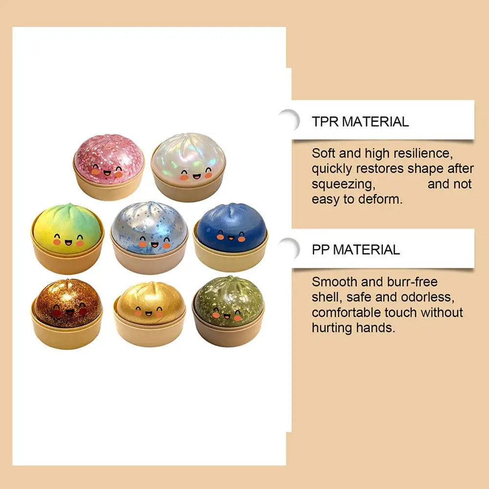 Premium Squishy Steamed Bun Dumpling Toy Slow Rising Glitter Stress Relief Ball Soft Stretchy Fidget Desk Toy Home Office Decor