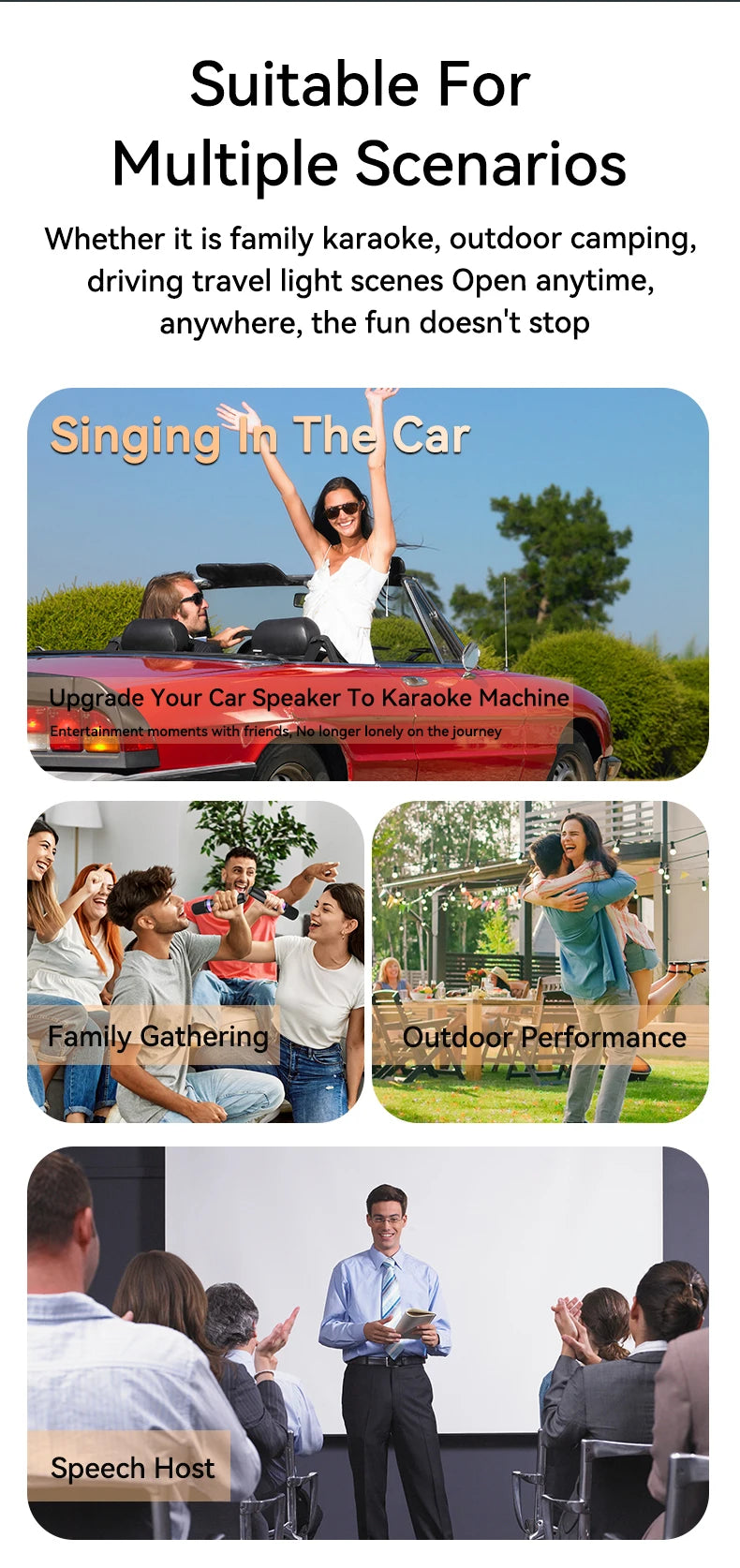 Wireless Car Microphone With Receiver Karaoke Companion 3.5MM AUX Stereo HIFI RGB Colorful Light Multi Sound Effect Mixer System