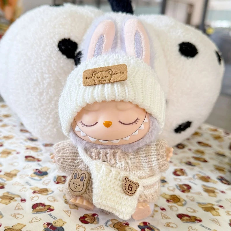 Doll clothes for Labubu Outfit V1 V2 V3 17cm Dolls Sitting Accessories Glasses Clothing Designer Gift Sweater Hat Bag Set