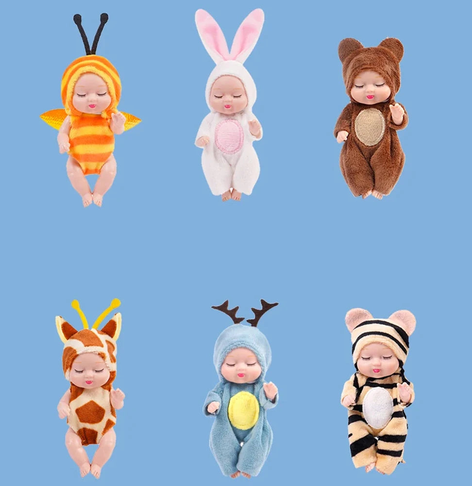 6Pcs Reborn Doll Kit Toy Simulation Princess Dolls Toy Mini Cute Sleeping Baby with Clothes Accessories Birthday Gift for Kids