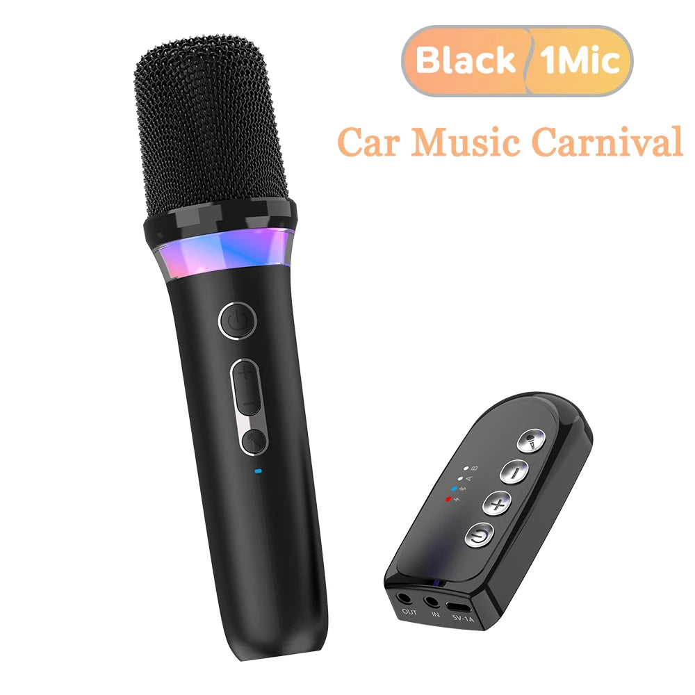 Wireless Car Microphone With Receiver Karaoke Companion 3.5MM AUX Stereo HIFI RGB Colorful Light Multi Sound Effect Mixer System