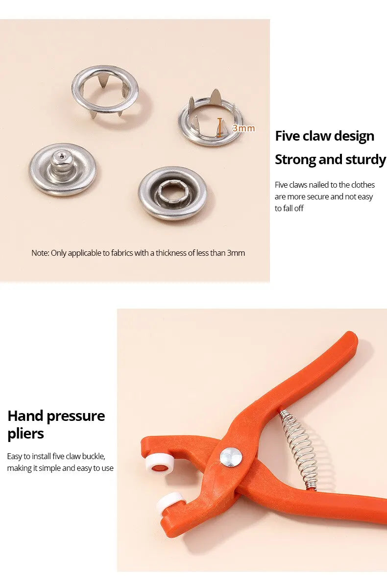 Snap Button Kit With Hand Pressure Pliers 50pcs Snaps , Metal Snaps For Sewing, Sewing Snaps For DIY Crafts Clothes Hats