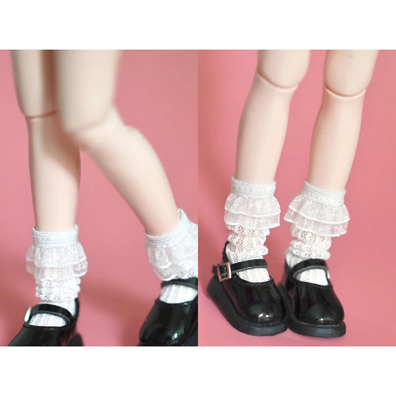 A Pair of Blyth Doll Lace Socks Cute Long White Sock for Blythe Licca Azone OB24 Pullip 1/6 Dolls Accessories Children Gifts
