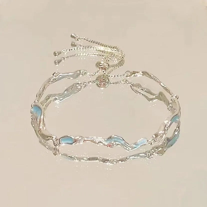 Sparkling Cherry Blossoms Butterfly Bracelet Women's Fashion Temperament Wave Moon Flower Adjustable Bracelet Wedding Jewelry