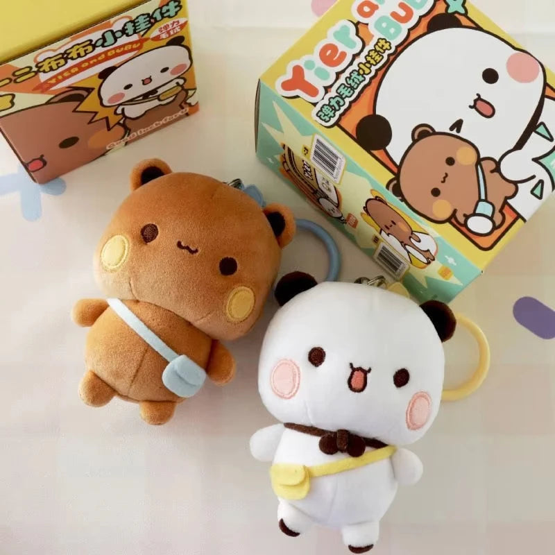 Cute Bubu and Yier Panda Plush Doll Keychain Soft Sleeping Buddy Kawaii Cartoon Bear Toy Car Sofa Decor Holiday Birthday Gift