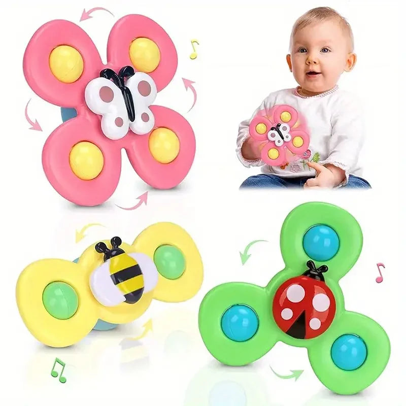 Childrens Interactive Bug Flower Suction Cup Top Toy Cartoon Suction Cup Spinning Baby Toy Educational Fun Play