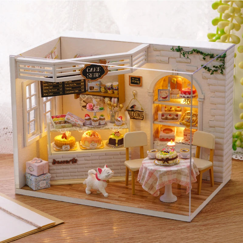 Kitten Mini Doll House 3D Puzzle Assembly Model Building Kit Creative Room Bedroom Decoration With Furniture Wooden Crafts Gifts