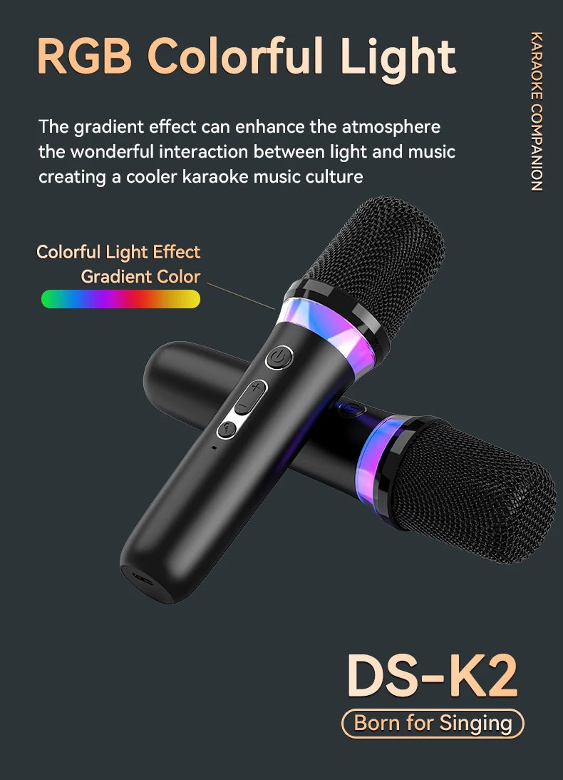Wireless Car Microphone With Receiver Karaoke Companion 3.5MM AUX Stereo HIFI RGB Colorful Light Multi Sound Effect Mixer System