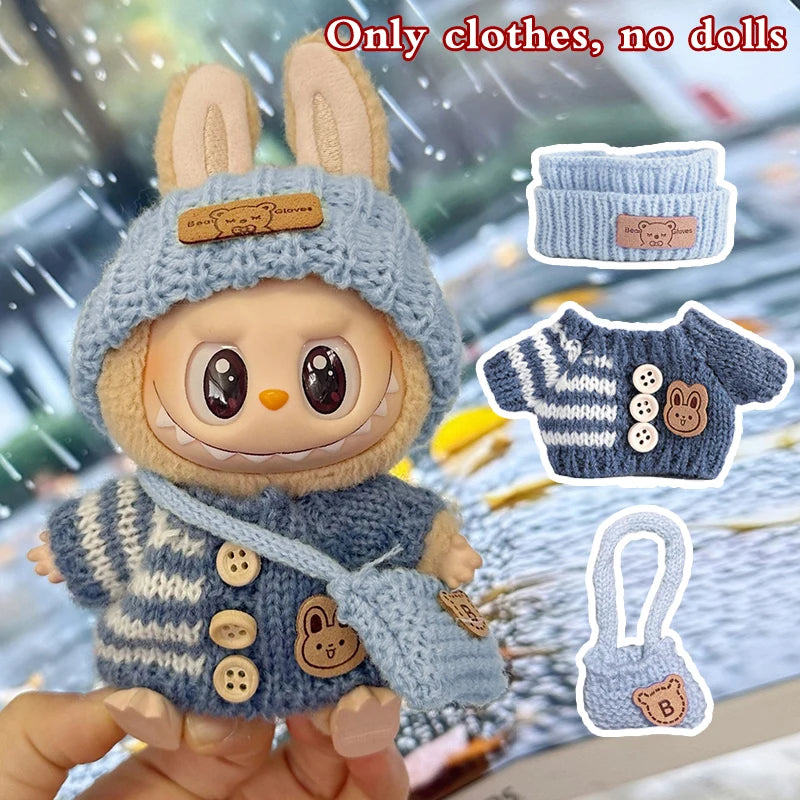 Doll clothes for Labubu Outfit V1 V2 V3 17cm Dolls Sitting Accessories Glasses Clothing Designer Gift Sweater Hat Bag Set