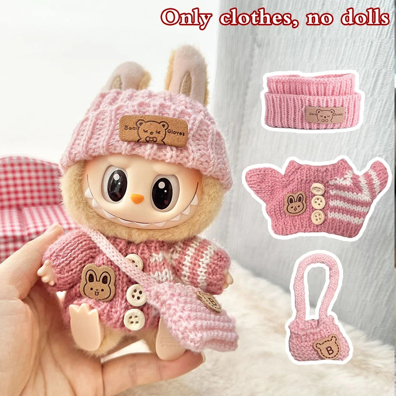 Doll clothes for Labubu Outfit V1 V2 V3 17cm Dolls Sitting Accessories Glasses Clothing Designer Gift Sweater Hat Bag Set