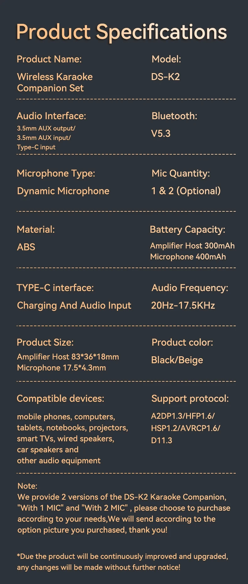 Wireless Car Microphone With Receiver Karaoke Companion 3.5MM AUX Stereo HIFI RGB Colorful Light Multi Sound Effect Mixer System