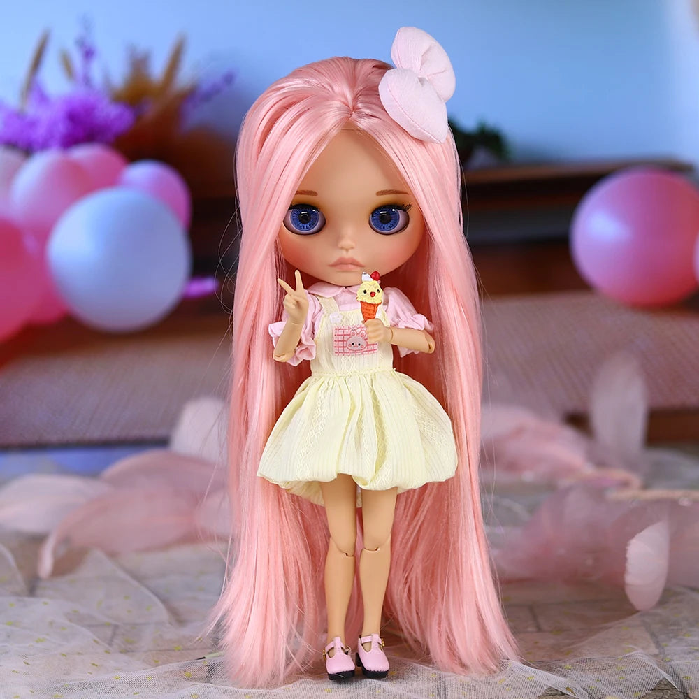 ICY DBS Blyth Doll BJD Joint Body Brown Skin Matte Face Cute Bow Doll 1/6 30cm Girl Gift Anime SD
