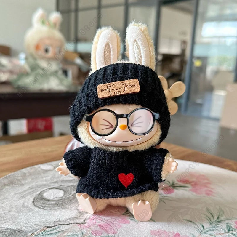 Doll clothes for Labubu Outfit V1 V2 V3 17cm Dolls Sitting Accessories Glasses Clothing Designer Gift Sweater Hat Bag Set