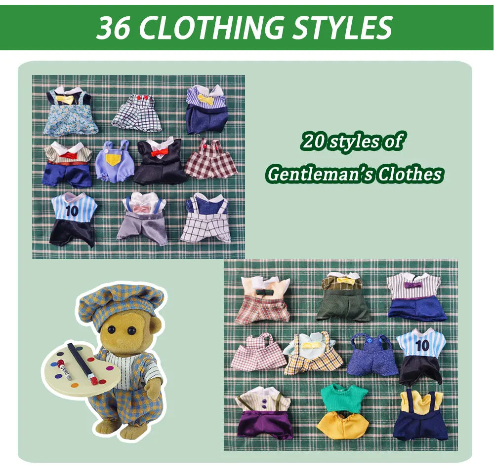 Dress Dollhouse Accessories 1:12 Forest Animal Family Clothes Fashion Daily Wear Casual Outfits Vest Shirt Skirt Pants  for Doll