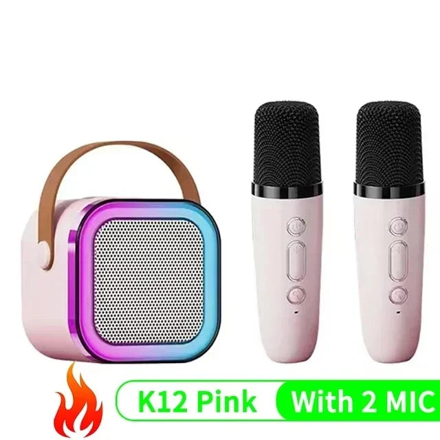 New K12 Karaoke Machine Portable Bluetooth Speaker With 1-2 Wireless Microphones HiFi Family Singing Loudspeaker Children's Gift