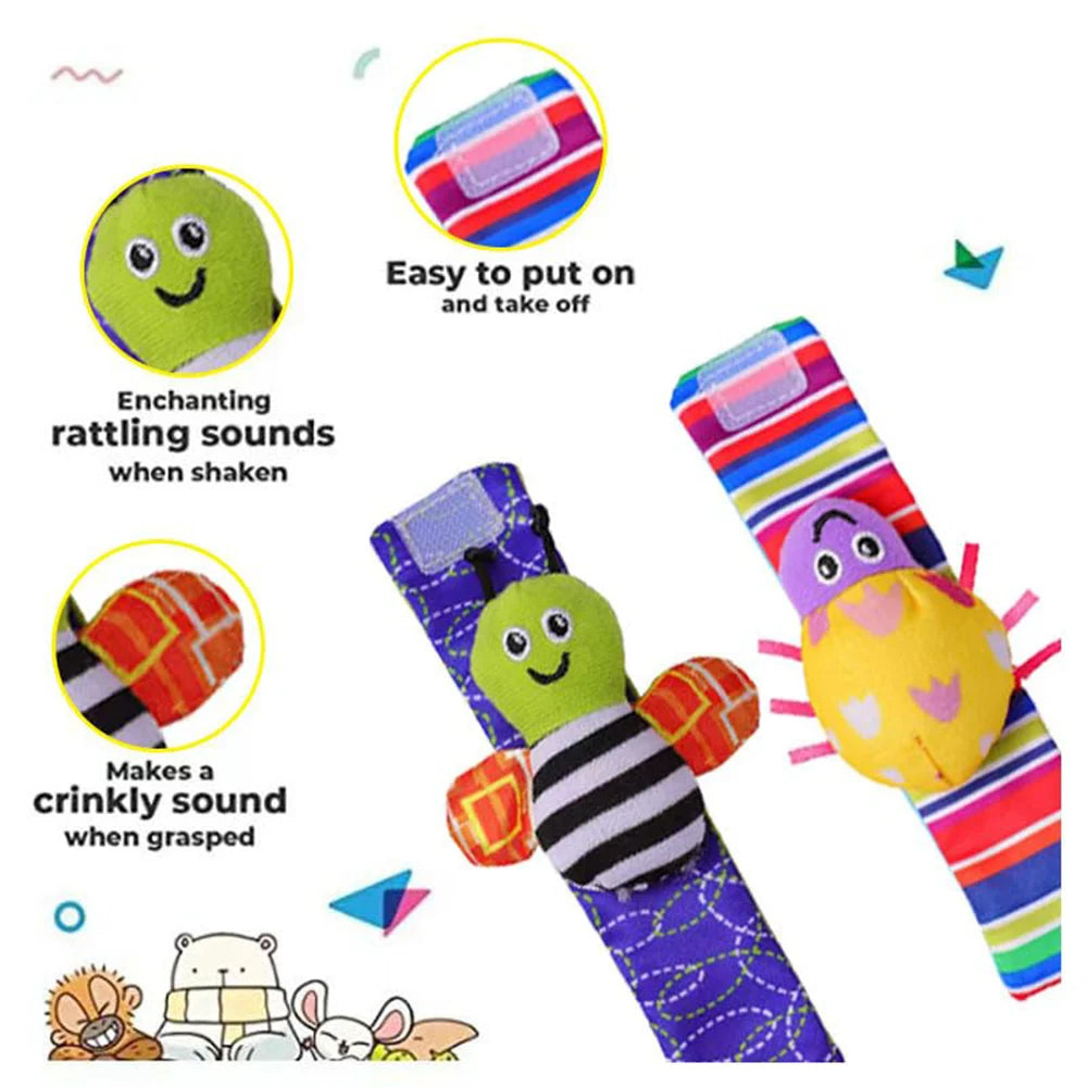 4pcs Baby Rattle Toys Cute Stuffed Animals Wrist Rattle Foot Finder Socks 0~24 Months for Infant Boy Girl Newborn Gift