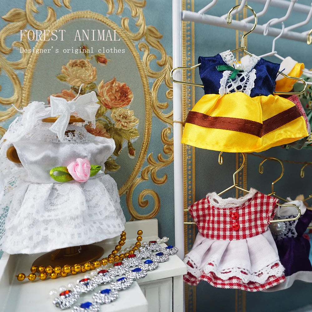 Dress Dollhouse Accessories 1:12 Forest Animal Family Clothes Fashion Daily Wear Casual Outfits Vest Shirt Skirt Pants  for Doll