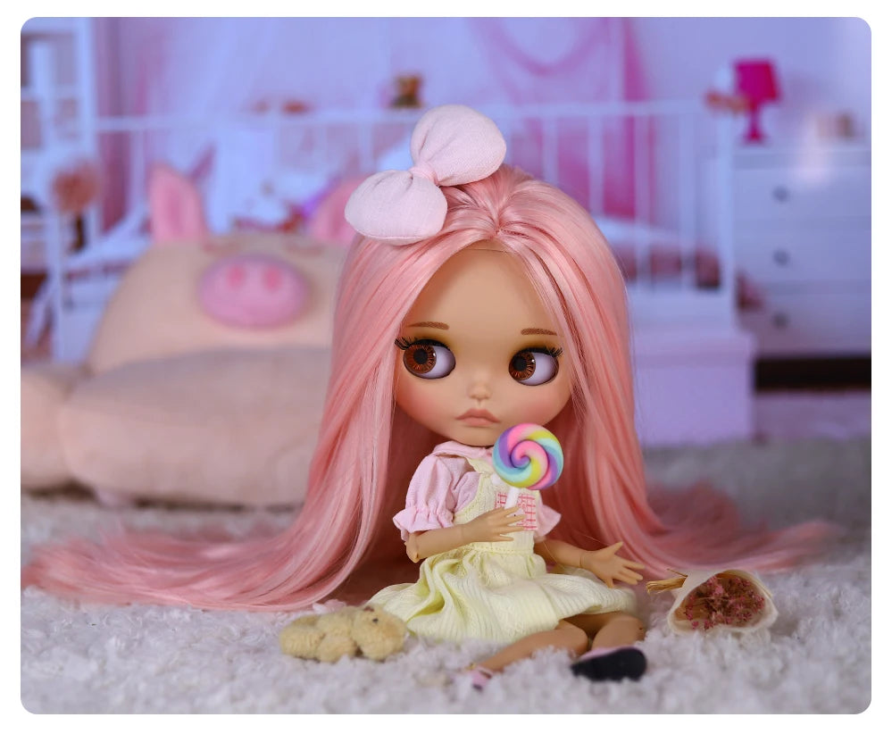 ICY DBS Blyth Doll BJD Joint Body Brown Skin Matte Face Cute Bow Doll 1/6 30cm Girl Gift Anime SD