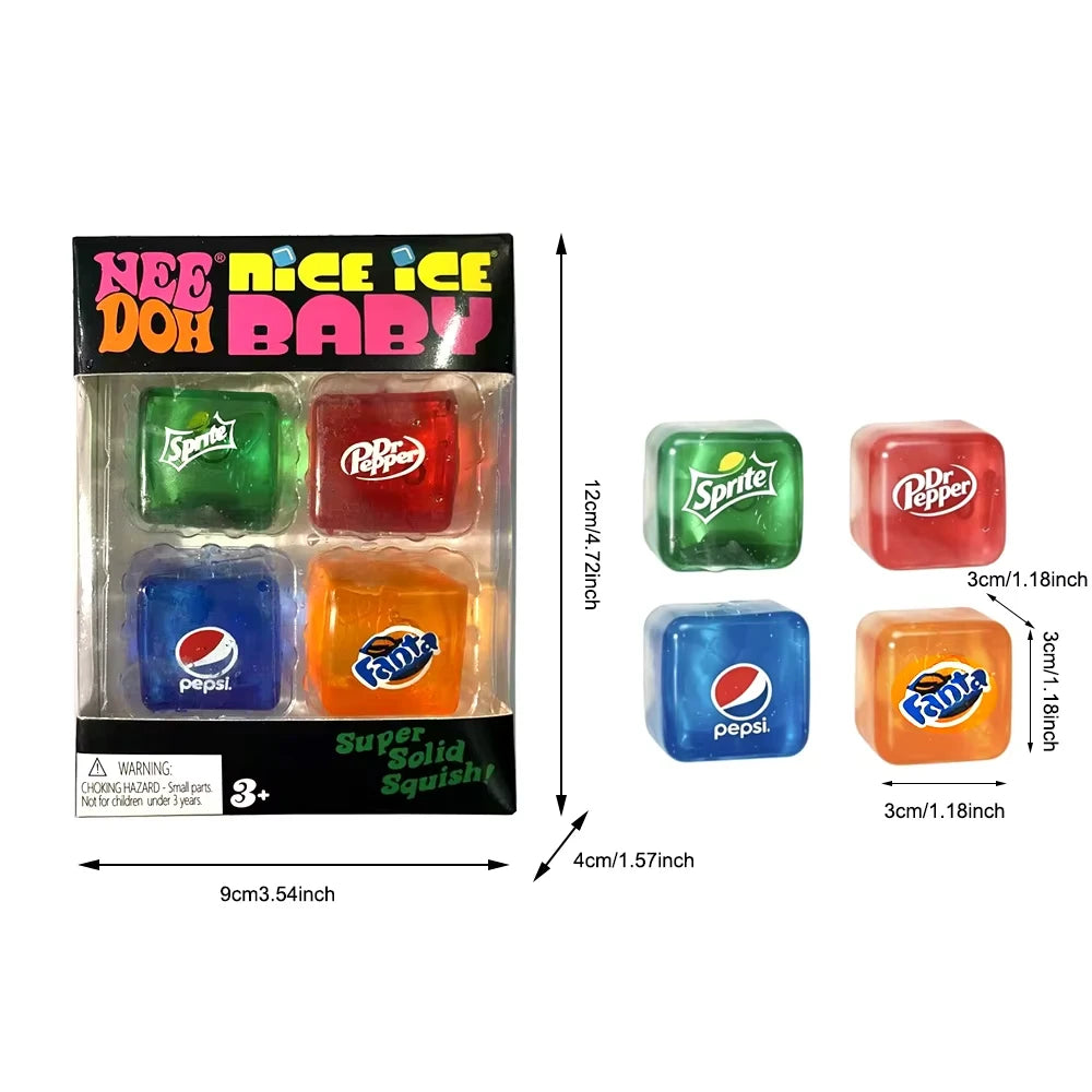 Needoh Nice Ice Cube Fidget Toys Slow Rebound Squishy Toys Stress Reliever Mini 4 Pack Set Anxiety Focus Sensory Cube  Gifts New