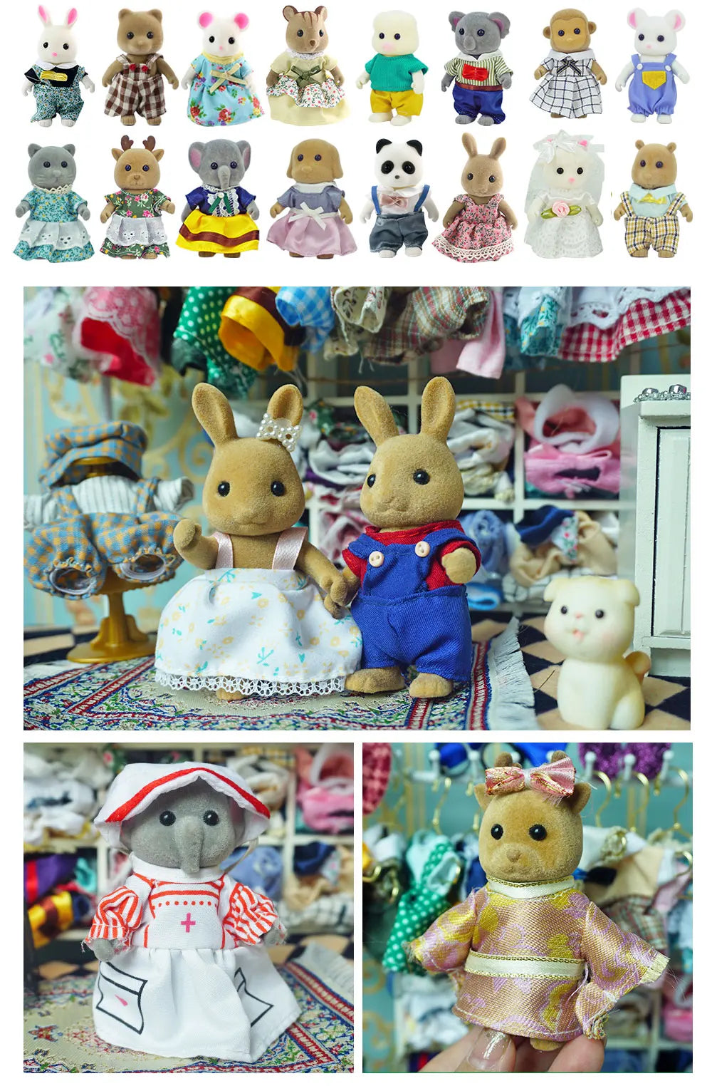 Dress Dollhouse Accessories 1:12 Forest Animal Family Clothes Fashion Daily Wear Casual Outfits Vest Shirt Skirt Pants  for Doll