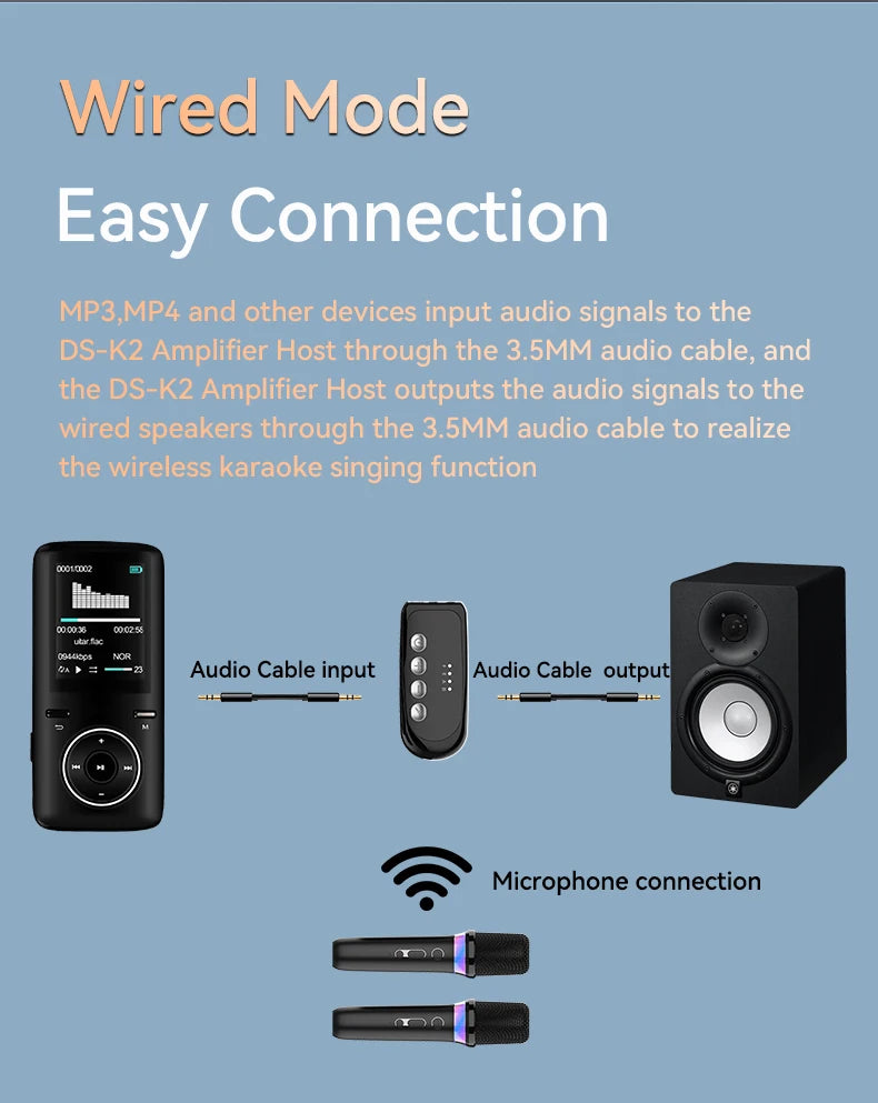 Wireless Car Microphone With Receiver Karaoke Companion 3.5MM AUX Stereo HIFI RGB Colorful Light Multi Sound Effect Mixer System