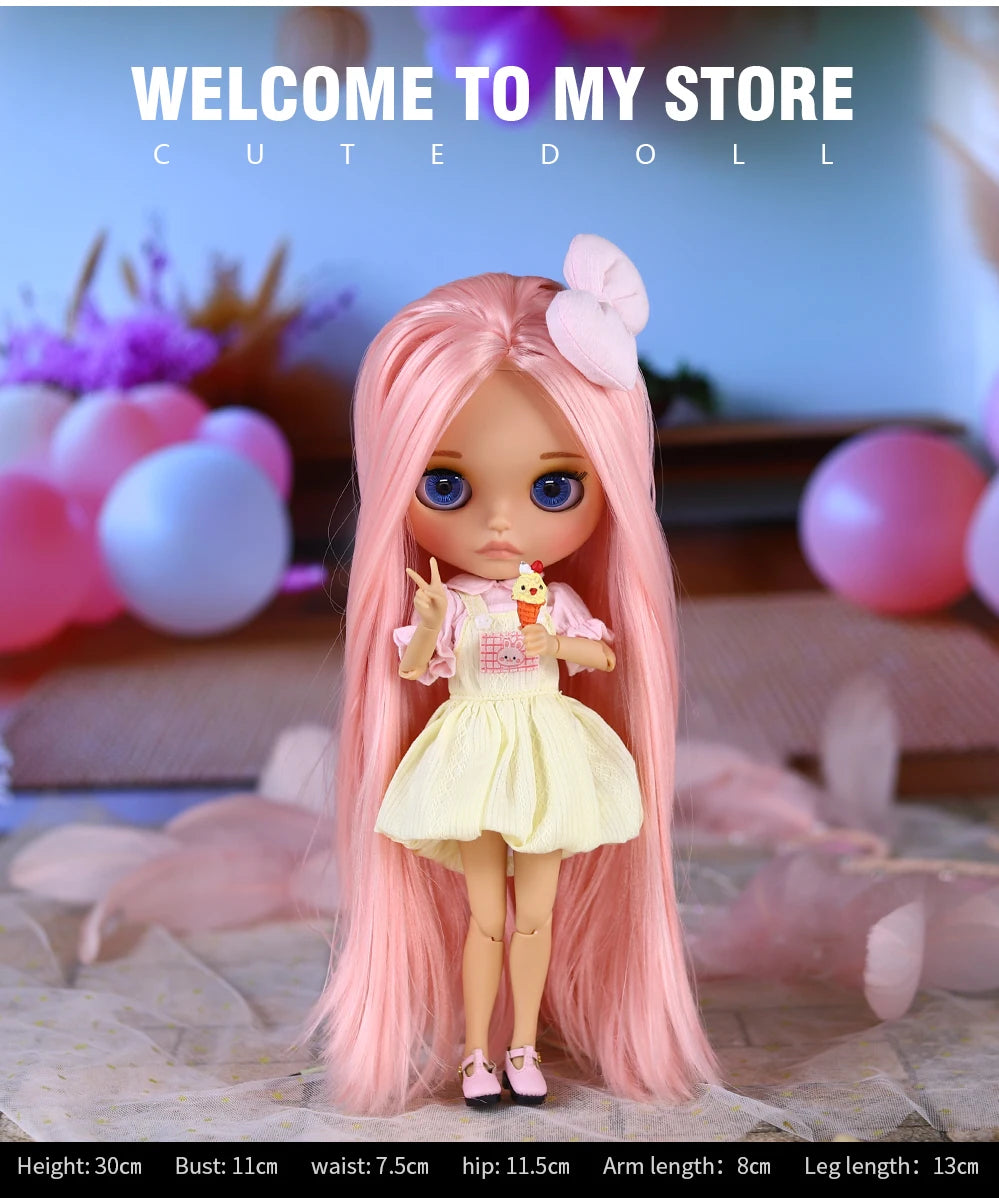 ICY DBS Blyth Doll BJD Joint Body Brown Skin Matte Face Cute Bow Doll 1/6 30cm Girl Gift Anime SD