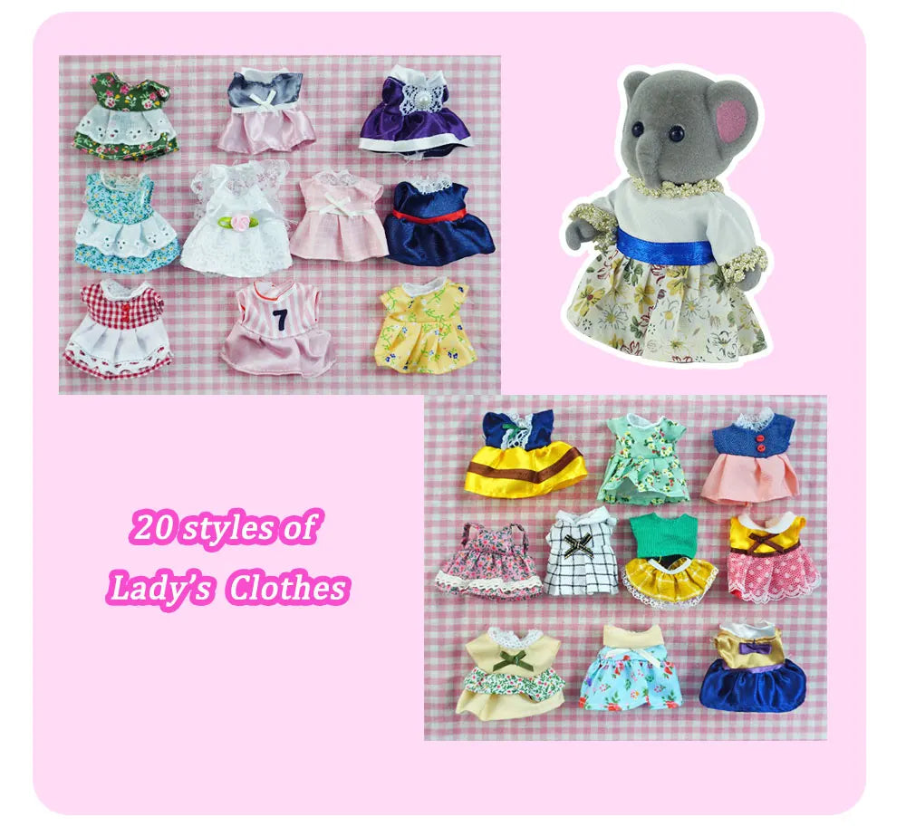 Dress Dollhouse Accessories 1:12 Forest Animal Family Clothes Fashion Daily Wear Casual Outfits Vest Shirt Skirt Pants  for Doll