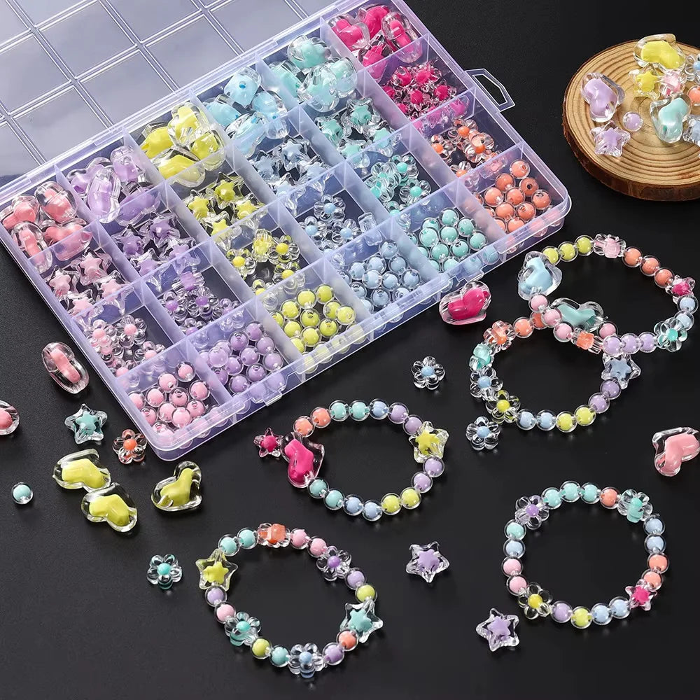 174pcs/Box Heart Acrylic Beads Flower Round Spacer Loose Beads Kits for Bracelet Necklace Jewelry Making Accessories