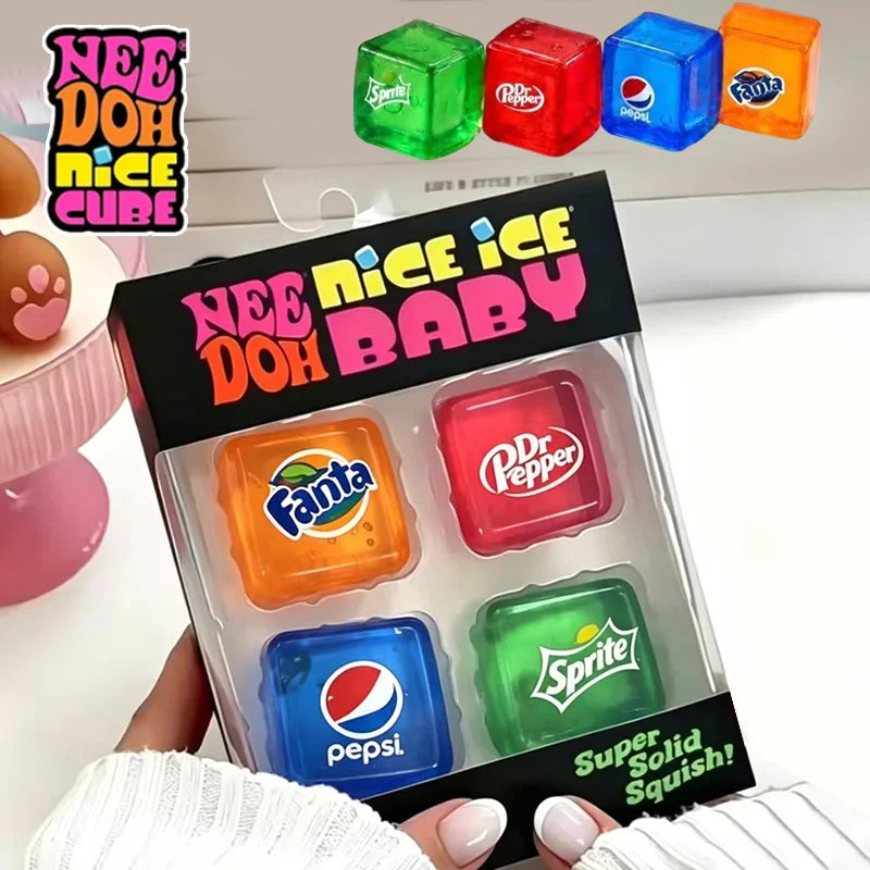 Needoh Nice Ice Cube Fidget Toys Slow Rebound Squishy Toys Stress Reliever Mini 4 Pack Set Anxiety Focus Sensory Cube  Gifts New